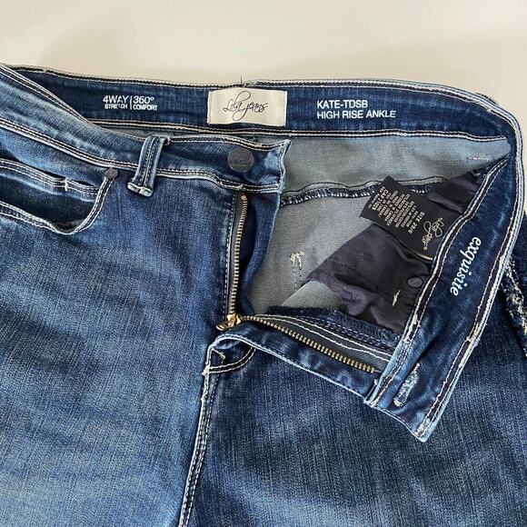 Lola Jeans Kate High Rise Ankle Jeans Size Leg Stripe Raw Hem 4 Way Stretch - Picture 12 of 16